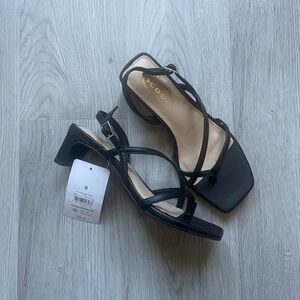 Black Strappy Square-Toe Block Heel Sandals
